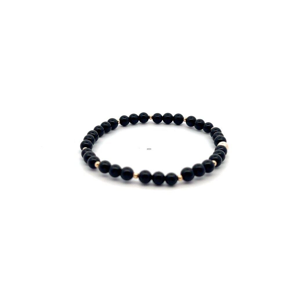 Natural Onyx Gemstones Mini 4mm 18K Yellow Gold Charm Bead - Picture 5 of 5